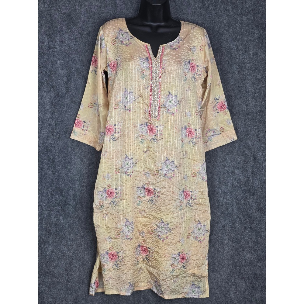 HOOR Trend Setter Floral Embellished Tunic Dress‎ Women's Size L Sequin Casual